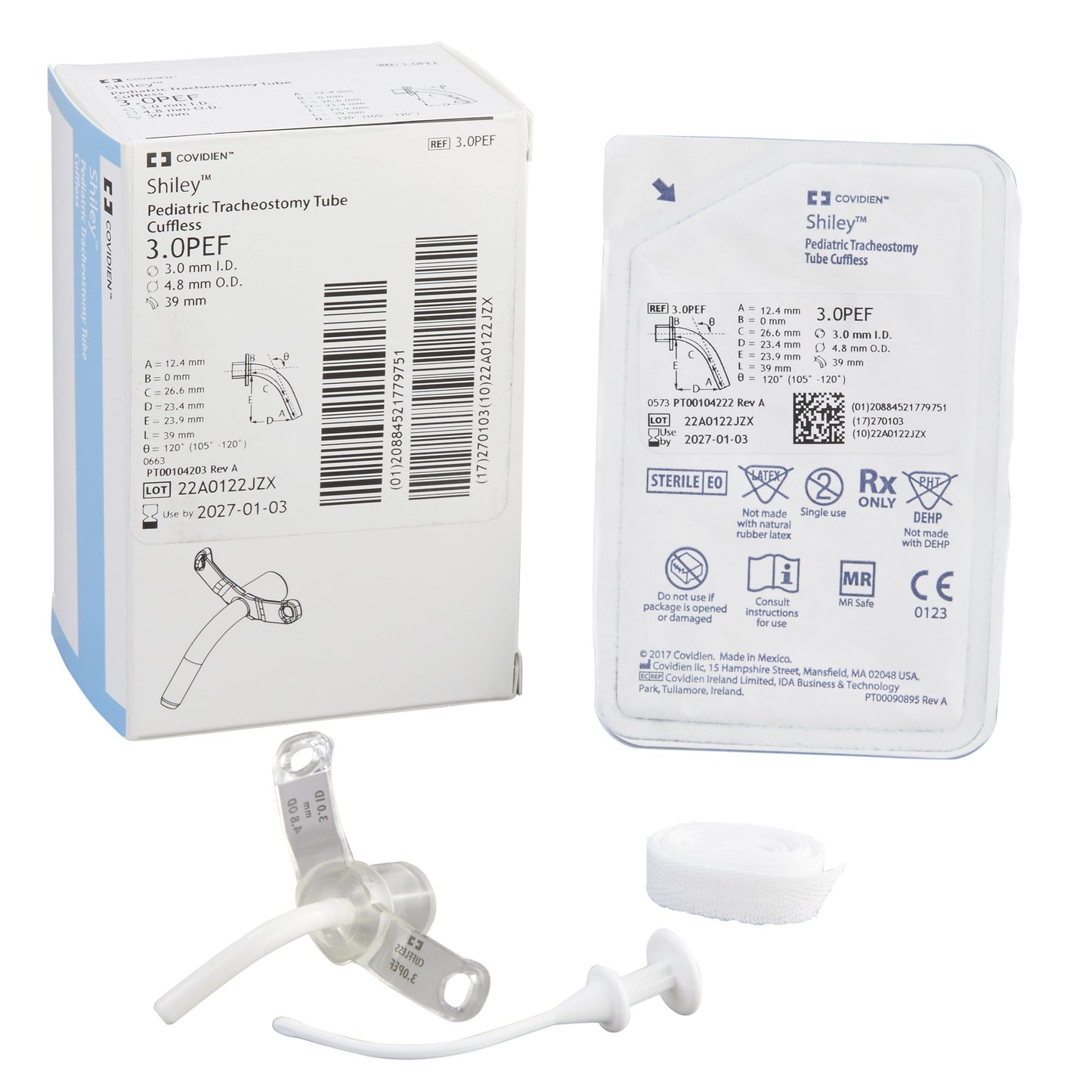 CANULA TRAQUEOSTOMIA SHILEY PED S/G | MEDIDA: 3.0 (D.I 3.0, D.E 4.8 , L. 39) / PED REF: 30PEF