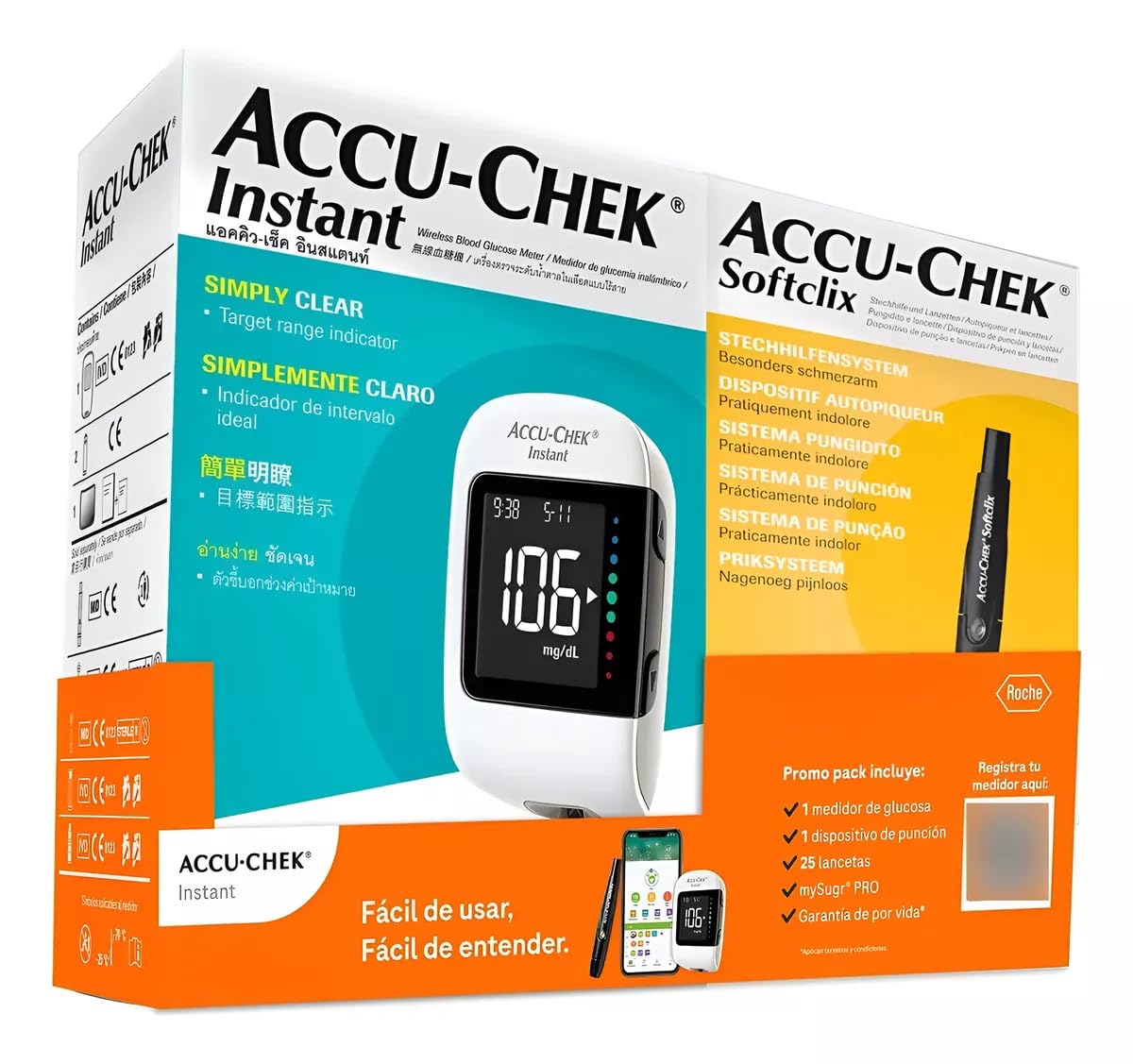GLUCOMETRO ACCU CHEK+LANCETERO SOFTCLIX+50 TIRAS
