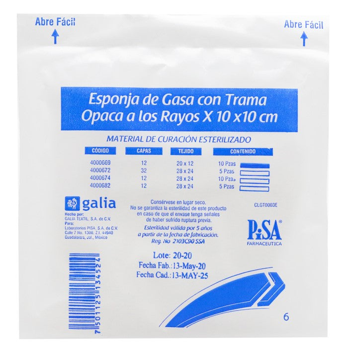 ESPONJA DE GASA 10X10 C/TR EST. C/10